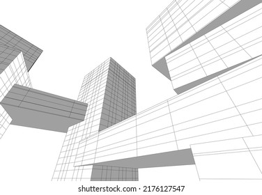 Modern architecture building 3d drawing