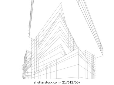 Modern architecture building 3d drawing