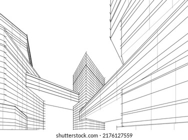Modern architecture building 3d drawing