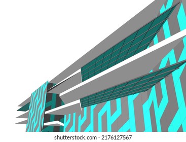 Modern architecture building 3d drawing