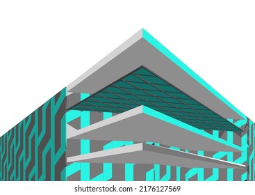 Modern architecture building 3d drawing