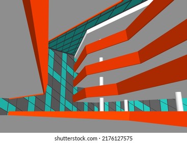 Modern architecture building 3d drawing