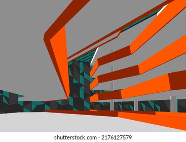 Modern architecture building 3d drawing