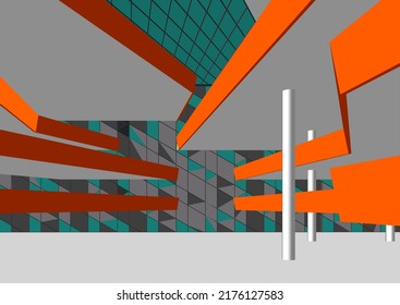Modern architecture building 3d drawing