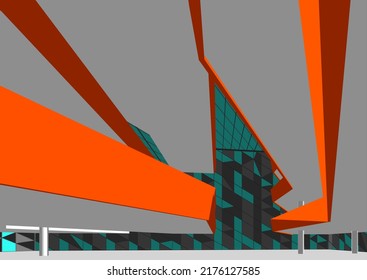 Modern architecture building 3d drawing
