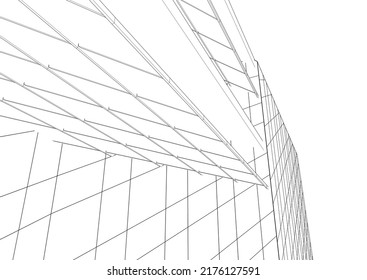 Modern architecture building 3d drawing
