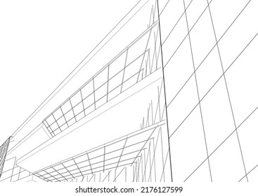 Modern architecture building 3d drawing