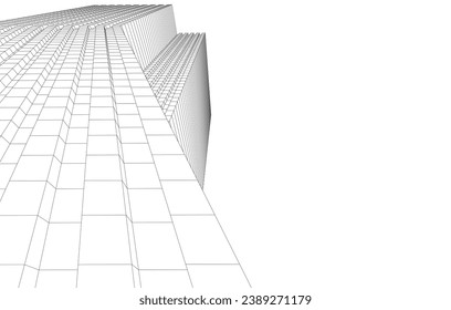 Modern architecture building 3d drawing