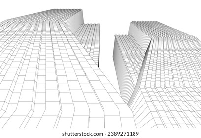 Modern architecture building 3d drawing