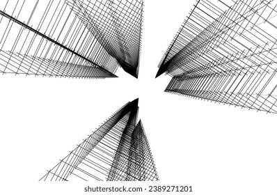 Modern architecture building 3d drawing