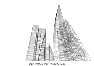 Modern architecture building 3d drawing