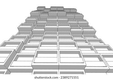 Modern architecture building 3d drawing