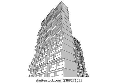 Modern architecture building 3d drawing