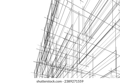 Modern architecture building 3d drawing