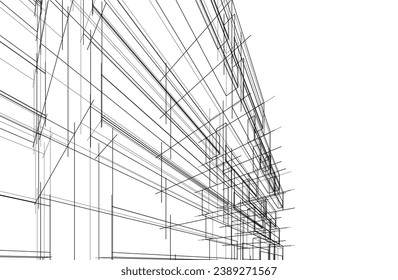 Modern architecture building 3d drawing