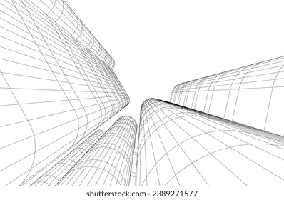 Modern architecture building 3d drawing