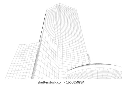 Modern architecture building 3d illustration 