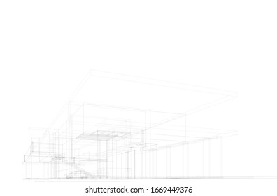 Modern architecture building 3d illustration 