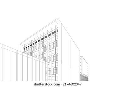 Modern architecture building 3d illustration