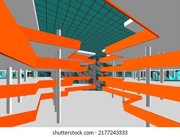 Arquitectura moderna, construcción de una ilustración 3d