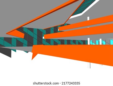 Modern architecture building 3d illustration