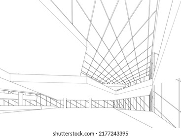 Arquitectura moderna, construcción de una ilustración 3d