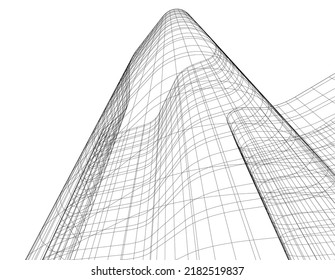 Modern architecture building 3d illustration on white background