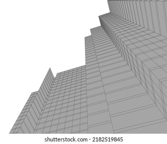 Modern architecture building 3d illustration on white background