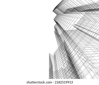 Modern architecture building 3d illustration on white background