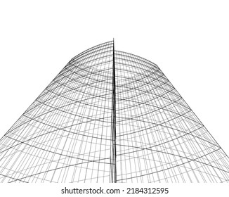 Modern architecture building 3d illustration on white background