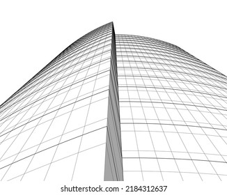 Modern architecture building 3d illustration on white background