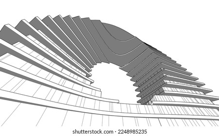 Modern architecture building  3d illustration