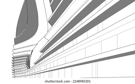 Arquitectura moderna, construcción de una ilustración 3d