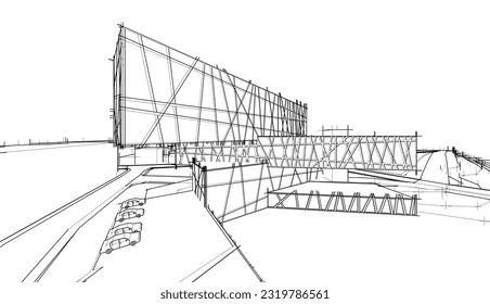 Modern architecture building 3d illustration