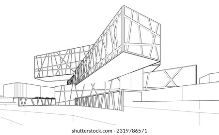 Arquitectura moderna, construcción de una ilustración 3d