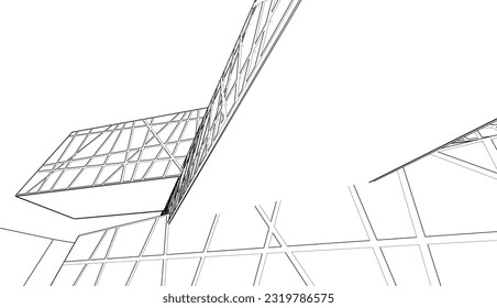 Arquitectura moderna, construcción de una ilustración 3d