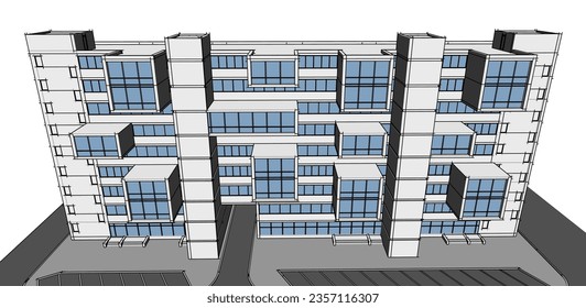 Modern architecture building 3d illustration