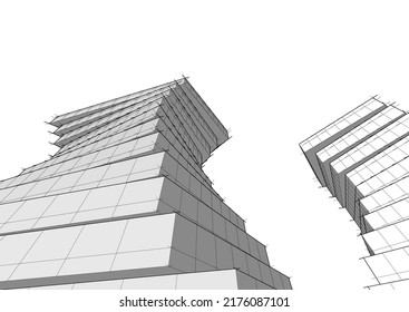 Modern architecture building 3d rendering