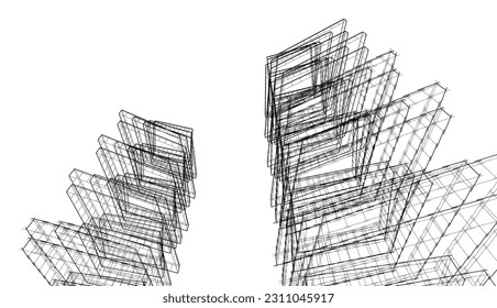 Modern architecture building 3d rendering