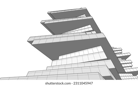 Modern architecture building 3d rendering