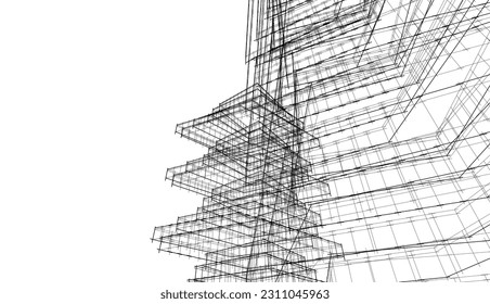 Arquitectura moderna de construcción de renderización 3d