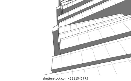 Modern architecture building 3d rendering