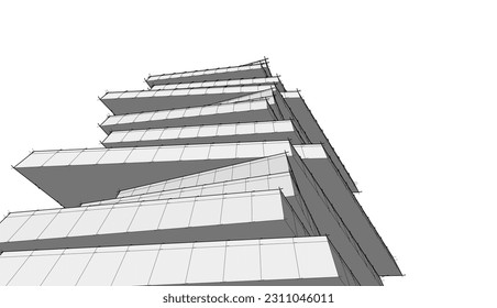 Modern architecture building 3d rendering