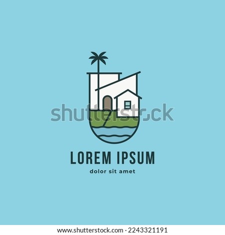 Modern architecture building beach front villa resort logo icon sign symbol design vector illustration