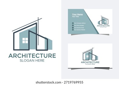 Diseño de logotipos de edificios de arquitectura moderna con Plantilla de tarjetas de presentación para la marca de agencias inmobiliarias y de construcción