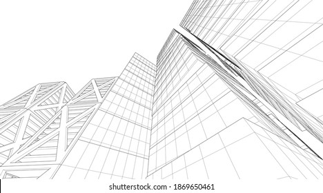 Arquitectura moderna construyendo ilustración vectorial 3d