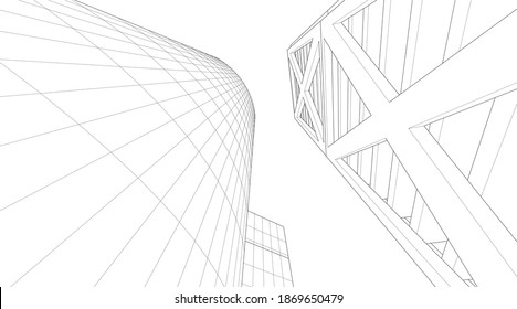 Arquitectura moderna construyendo ilustración vectorial 3d