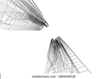 Arquitectura moderna construyendo ilustración vectorial 3d
