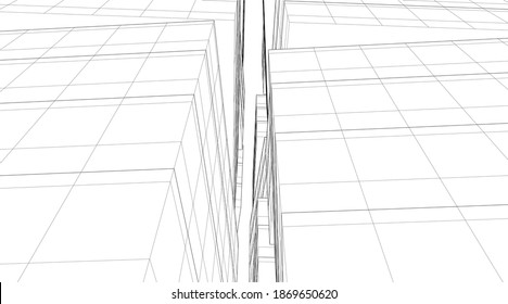Modern architecture building vector 3d illustration