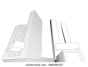 Arquitectura moderna construyendo ilustración vectorial 3d
